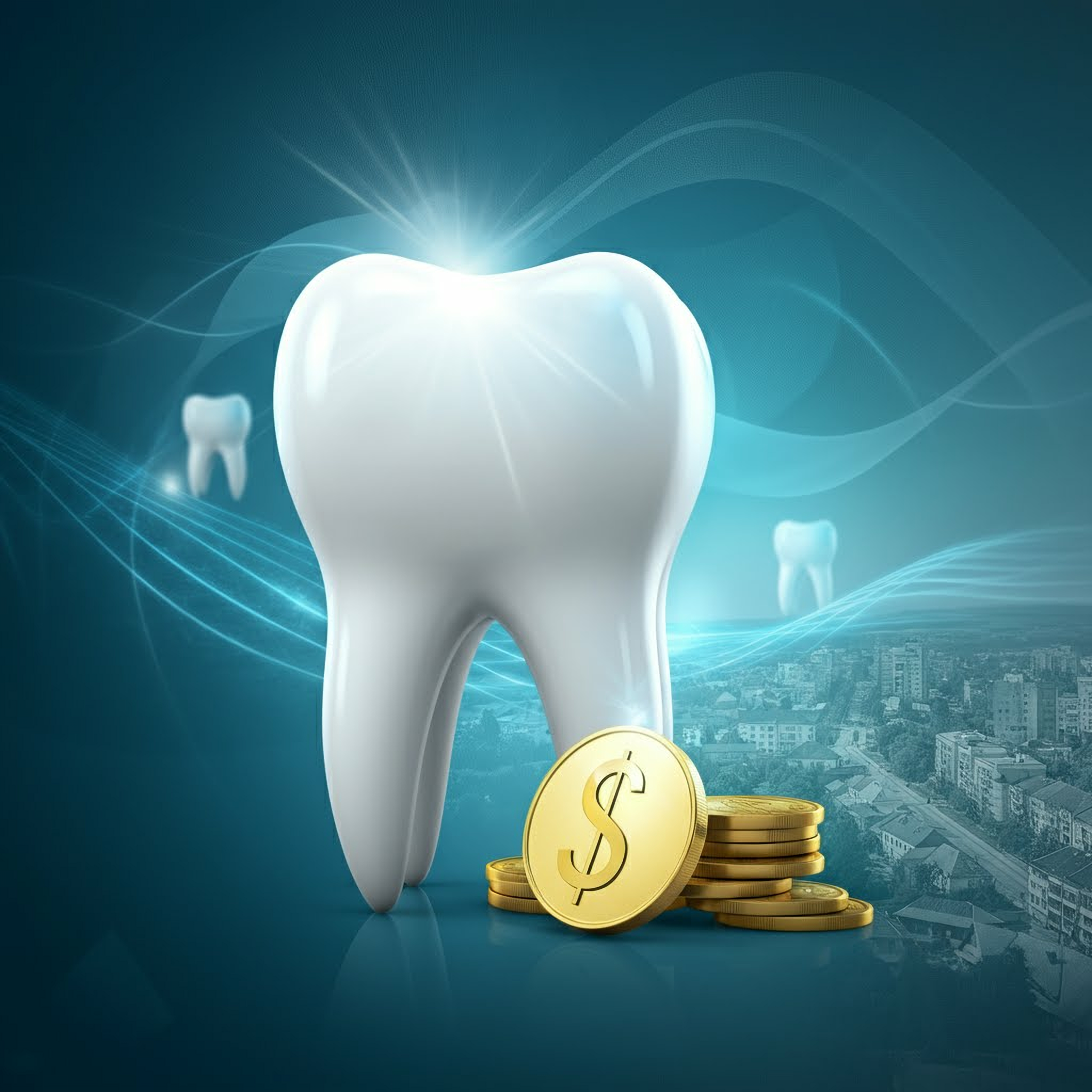 Illustration d’une dent et d’argent symbolisant les économies possibles grâce aux soins dentaires en Roumanie.